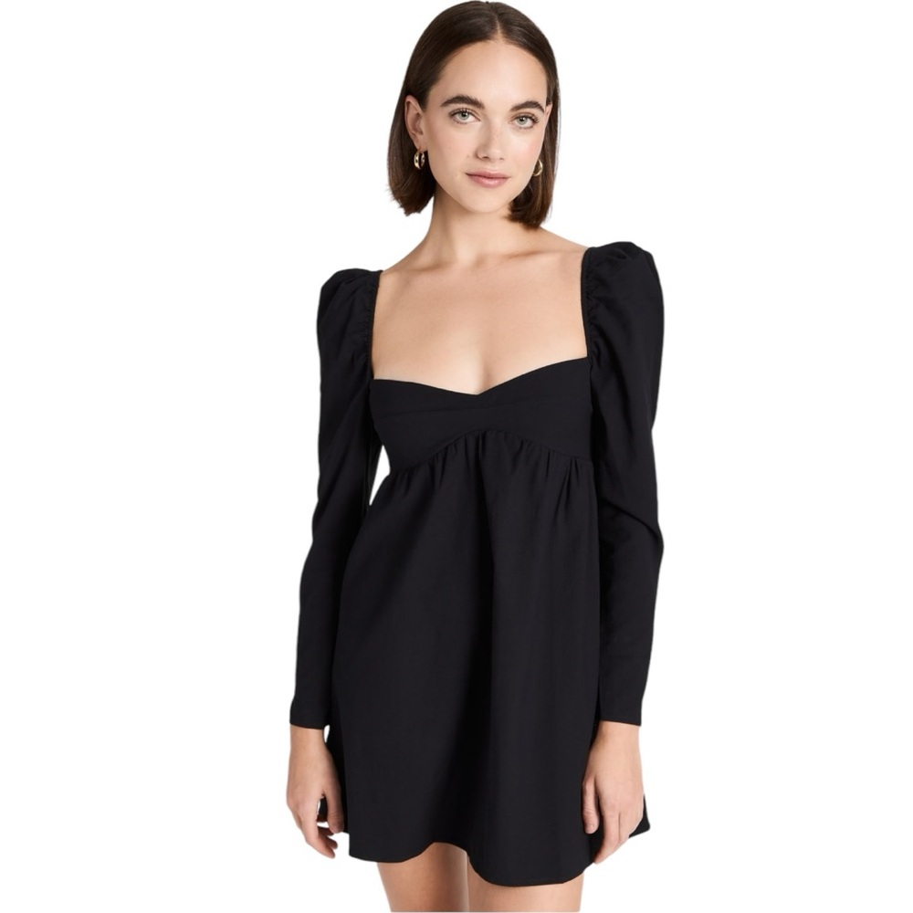 Reformation Black Babydoll Mini Dress with Puff Sleeves